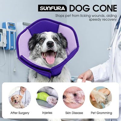 Dog Cone - Soft Cone for Dogs to Stop Licking, Pet E-Collar Alternative After Surgery, Adjustable Pet Recovery Collar for Wound Healing, Purple Small
