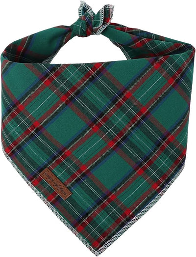 Unique Style Paws Dog Christmas Bandanas 1PC Washable Cotton Triangle Dog Scarfs for Small Medium Large Dogs and Cats-New Green Grid-S