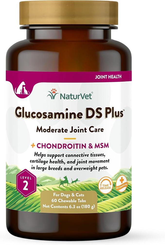 Glucosamine DS Plus Level 2 Moderate Care Joint Support Supplement for Dogs and Cats, Chewable Tablets Time Release, Made in The USA, 60 Count