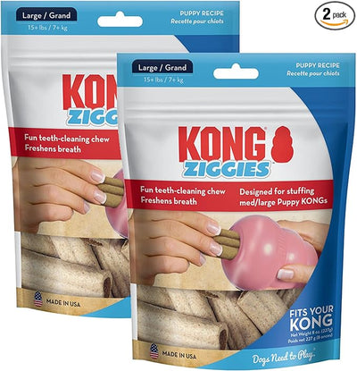 KONG Puppy Ziggies Dog Treats 2 Pack (Large, Original) - Teeth Cleaning Dog Treats for Puppies, Long-Lasting Chews, Works Classic Rubber Toys