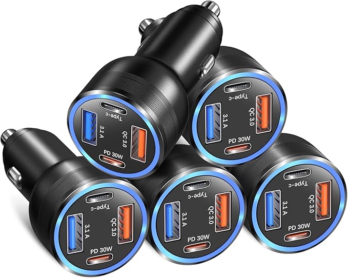 Car Charger Adapter 5 Pack, 65W Multi Port 12V USB C & USB A Car Charger PD+QC 3.0 Fast Charging Cigarette Lighter USB Adapter Plug for iPhone 16 15 14 13 Pro Max iPad Samsung Android(Black)