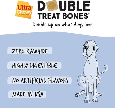Ultra Chewy Yogurt with Blueberry Double Treat Bones: Long-Lasting Dog Treats Made in USA for Large and Small Breeds, Highly Digestible (12 Count)