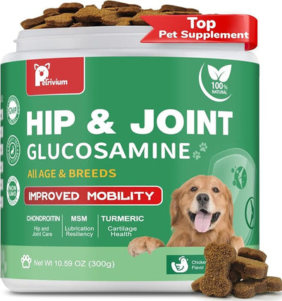 Hip and Joint Supplement for Dogs, Glucosamine Treats Chews with Chondroitin, MSM, Turmeric - Support Joint Pain Relief, Mobility, Reduce Occasional Discomfort, Fit All Ages Breeds, 150 Soft Chew