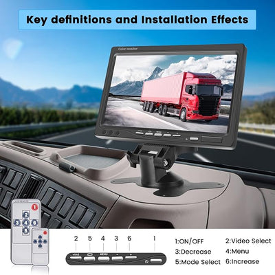 Hikity Vehicle Backup Camera 7" Monitor Kit | 18 IR Night Vision, Waterproof Rear View Camera, For RVs, Bus, Trailer, Truck, 65ft 4 Pins Aviation Extension Cable