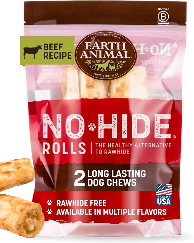 No Hide Chews - Long Lasting Rawhide Free Medium Dog Chews Rolls, Beef - 2 Count