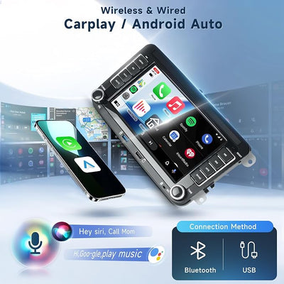 4Core+64G Android 15 Double Din Car Stereo for VW Volkswagen SEAT Skoda Jetta Golf Polo Wireless Carplay Android Auto, 7 Inch VW Radio With GPS, WiFi, Bluetooth, FM, EQ,Backup Camera, Double USB Ports