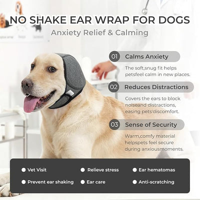 Dog Ear Covers for Bath,Shower,Elastic Dog Ear Muffs Noise Reduction Anxiety Relief,No Flap Ear Wrap Calming Hood for Grooming,Blow Dry,Thunder,Waterproof Ear Protection for Dogs(Grey,M)