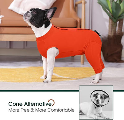 Kuoser Dog Recovery Suit with Anti Licking Rear Leg Sleeve, Orange 3XL | Abdominal Dog Surgical Suit with Pants Cover Protect Wounds, Dogs Elbow Protector Soft Pet Surgery Onesie Cone Alternative
