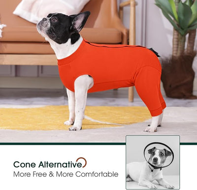 Kuoser Dog Recovery Suit with Anti Licking Rear Leg Sleeve, Orange L | Abdominal Dog Surgical Suit with Pants Cover Protect Wounds, Dogs Elbow Protector Soft Pet Surgery Onesie Cone Alternative