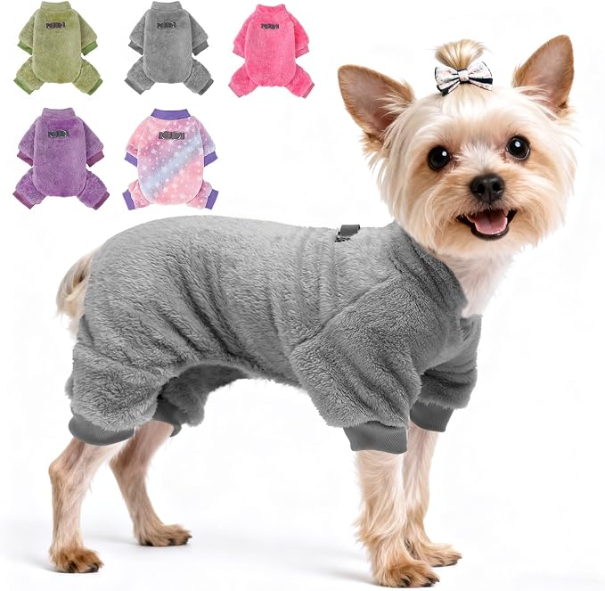 PAWCHIE Dog Fuzzy Velvet Pajamas,Dog Sweater Winter Cloth for Small Dogs Cat,Boy Girl,Pet Jumpsuit, Doggy Apparel for Teacup Yorkie Chihuahua,Grey,SM