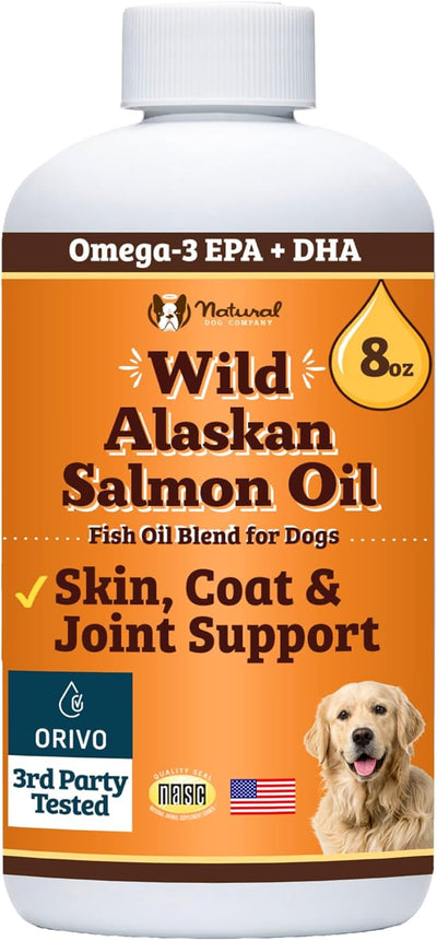 Natural Dog Company Wild Alaskan Salmon Oil for Dogs & Puppies - Omega 3 Fish Oil Supplement for Small Dogs with EPA & DHA, Trial Size Skin, Coat, Joint & Heart Support, 8 oz