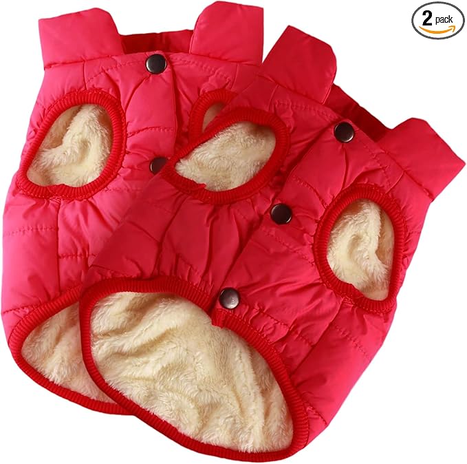 Syhood 2 Pieces Dog Jacket 2 Layers Fleece Lined Dog Jacket Warm Soft Windproof Small Pet Coat for Winter Cold Weather(S,Red, Pink)