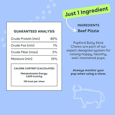 Pupford Thick Bully Sticks for Dogs & Puppies, Smoked for Improved Smell, Natural, Long-Lasting, Single Ingredient Chews for Small & Medium Breeds (6", 4 Count)