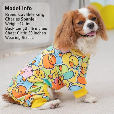 KYEESE Dog Pajamas Comfy Dogs Clothes Stretchable Pet Jammies Colorful Duck Printing Dog Onesie Stretchy Doggie Costumes Soft Pet Pjs Velvet Pets Coat Soft Doggie Pajamas for Small Dogs, Medium