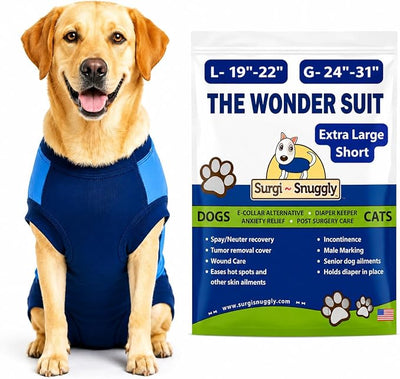 Surgi Snuggly Dog Surgery Recovery Suit - Dog Onesie for Post Surgery Recovery, Female Spay & Male Neuter - Surgical Suit for Dogs, E-Collar Cone Alternative, Double Blue - XLarge Short - 19"-22" (EC)