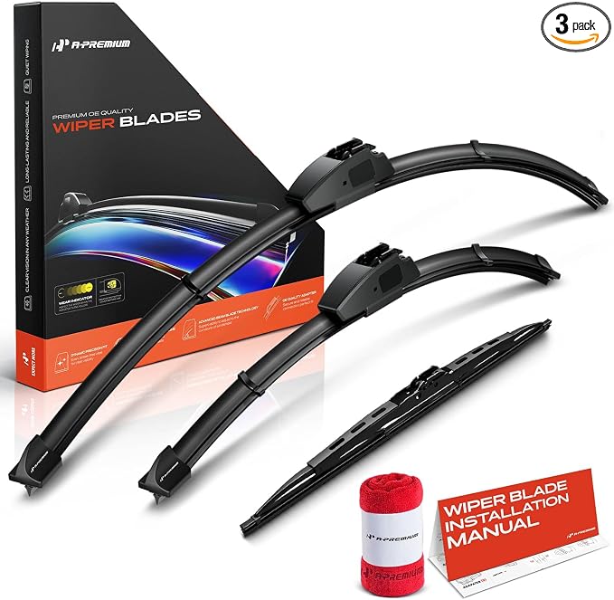 A-Premium 26"/16"/13" Windshield Wiper Blades Compatible with Honda CR-V 2012 2013 2014 2015 2016 - Front Rear Wipers Blade Set for Hook/Hook Arm Connector, with Wear Indicator & Towel (Pack of 3)