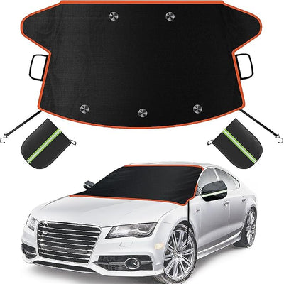 Car Windshield Cover for Ice and Snow, Windshield Snow Cover, Performance Brake Kits with Side Mirrors Cover, Fits Most Cars, Trucks, Vans, SUVs, Orange Strips