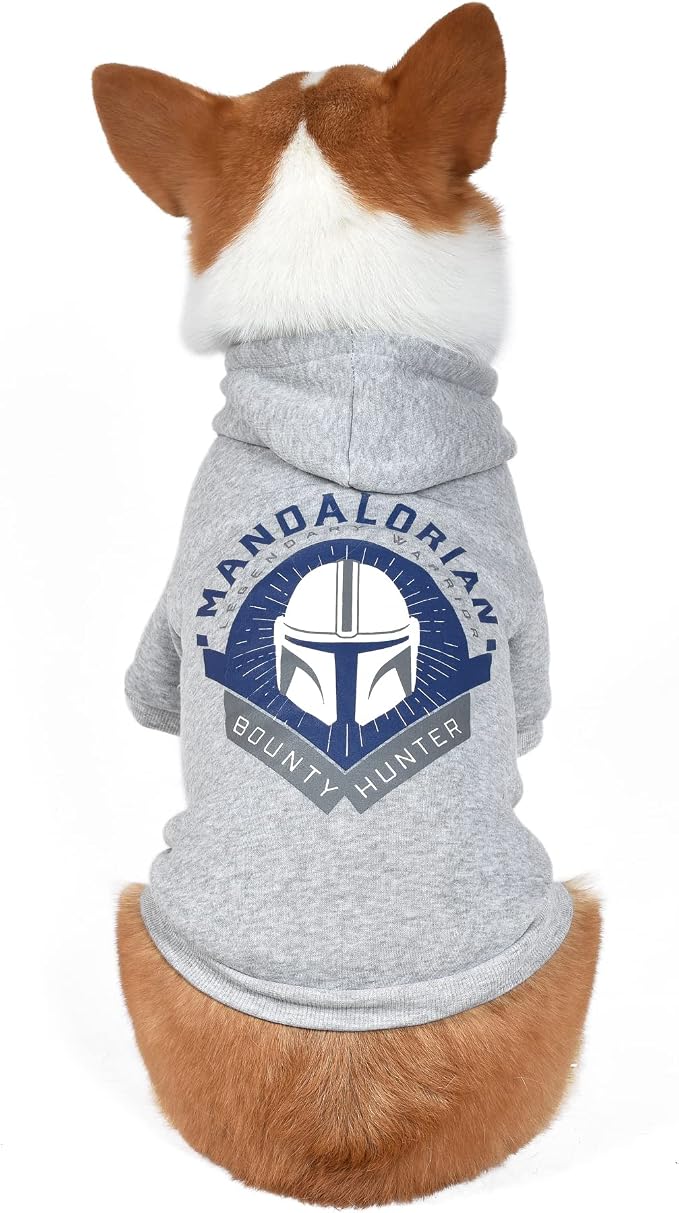 Star Wars for Pets The Mandalorian Dog Hoodie with Leash Attachment Hole, Officially Licensed Star Wars Dog Apparel, Machine Washable Polyester, Grey, Size Extra Large