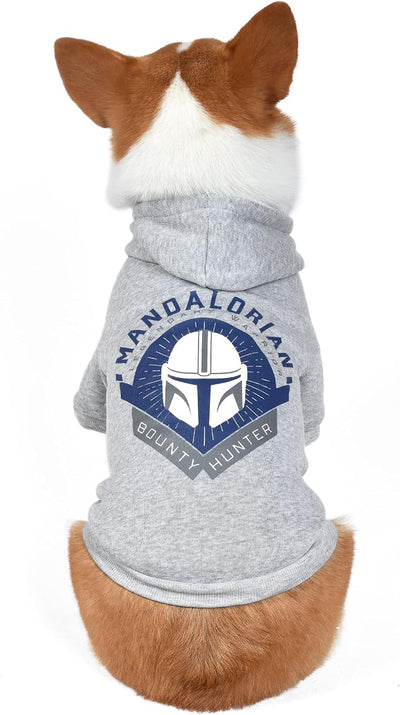 Star Wars for Pets The Mandalorian Dog Hoodie with Leash Attachment Hole, Officially Licensed Star Wars Dog Apparel, Machine Washable Polyester, Grey, Size Extra Small
