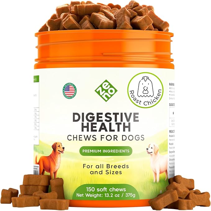 ZENO Probiotics for Dogs Chews 150Pcs - Digestive, Gut Health & Diarrhea Support - Chews for Dogs - US Formula with Probiotics, Enzymes & Natural Ingredients - Roast Chicken