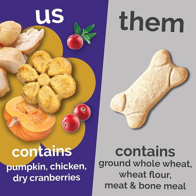 Fruitables Baked Dog Treats, Healthy Pumpkin Treat for Dogs, Low Calorie & Delicious, Made Without Wheat, Corn and Soy, Made in the USA, Allergy Friendly, Chicken and Cranberry Flavor, 32 oz
