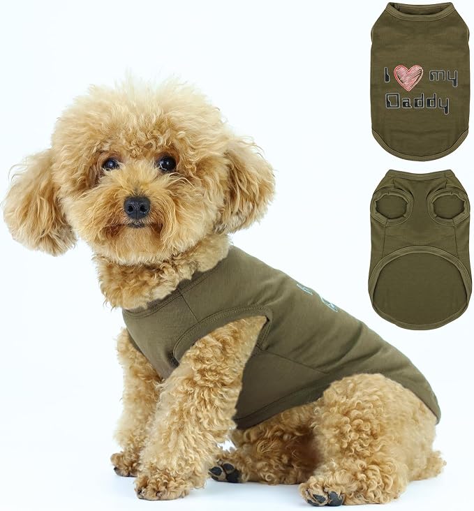 Expressive Pet Vest: Sleeveless Dog Shirt with 'I Love My Daddy' Slogan, Ideal for Chihuahuas, Poodles, Yorkies, and Puppies, Ultimate Comfort, Easy Maintenance! Olive Green X-Large
