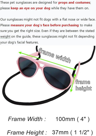 C26 Dog Pet Costume Set Retro Sunglasses + Tie Adjustable for Small Dogs up to 15 lbs Party Prop Cosplay Photoshoot (Aviator Pink Sunglasses +Pink Tie)