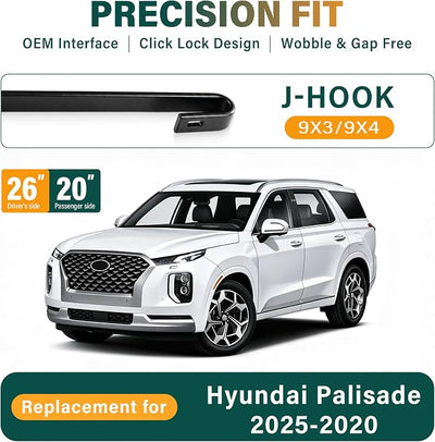 Windshield Wiper Blades Replacement for Hyundai Palisade 2020 2021 2022 2023 2024 2025,Original Equipment Replacement Front Rear Wiper Blade Set - 26" 20" 12" (Set of 3)
