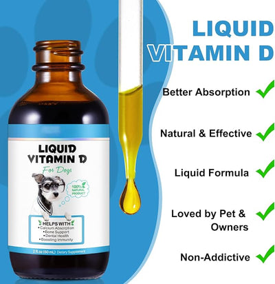 Dog Vitamins D Supplements 2 Fl Oz Liquid Vitamin D for Dogs Strong Bones& Structural Support, Promote Healthy Immune