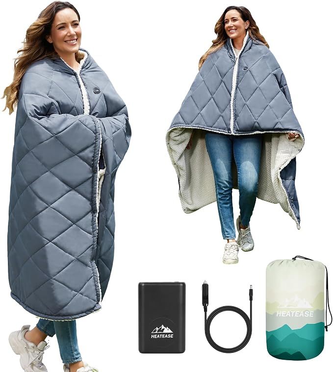 Heated Blanket Battery Operated,Portable Heated Throw Shawl Poncho | Skin-Friendly,12V 15000mAh Battery Included,Up to 158℉, Cordless&Wearable Designed,for Outdoor Camping Stadium