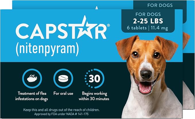Capstar (Nitenpyram) Fast-Acting Oral Flea Treatment for Dogs 2-25 Lbs, Vet-Recommended Medication Tablets, Flea Tablets for Dogs Start Killing in 30 Minutes, 12 Doses (Includes Two 6-Count Boxes)