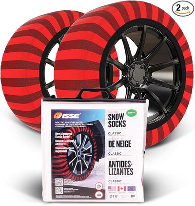 ISSE Classic Snow Socks for Tires. Designed for All Tire Brands. Textile Chain Replacement for Optimal Traction in Snow & Ice. Easy Install. Emergency Winter Safety Solution, Multi-Season Use. Size 66
