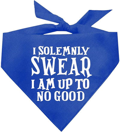 I Solemnly Swear I Am Up to No Good I Swear I'm Up to No Good Dog Bandana | 100% Cotton Triangle | Made in USA | Funny Matching Costume | Mischief | Playful Quote Sayings | Royal, X-Small (1101)
