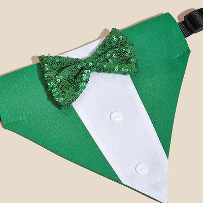 Tuxedo Dog Collar for Wedding Engagement and Birthday, Formal Dog Bandana Collar Costume with Bow Tie and Adjustable Buckle,Suitable for Small Medium Large Dog. (Green, M)