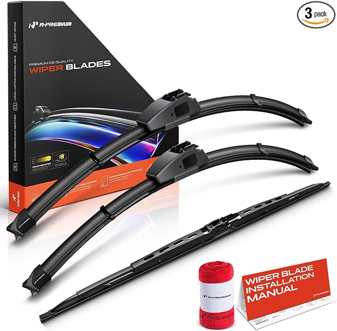 A-Premium 22"+22"+22" Windshield Wiper Blades with Wear Indicator & Towel | Compatible with Porsche 911 1999-2005, Front Rear Wipers Blade Set for Hook/Hook Arm Connector, Pack of 3