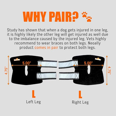 NeoAlly - Short Rear Leg Hock Brace, Dog Leg Brace for Rear Leg, Hock & Ankle Support, Dog Brace for Torn ACL & CCL, Dog Leg Sleeve with Reflective Straps, Large, Black, 1 Pair