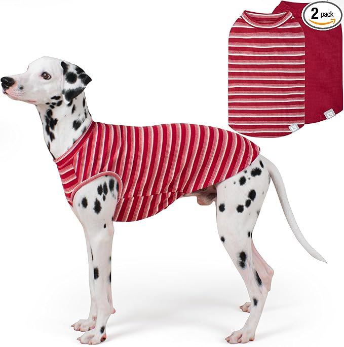 KYEESE 2Pack Waffle Dog Shirts, Lightweight Sleeveless Dog T Shirts for Medium Large Dogs Boy Girl, Breathable Pet Vest Comfortable Tank Top Soft Dogs Clothes for Daily Wear, Red+Striped, 2XL