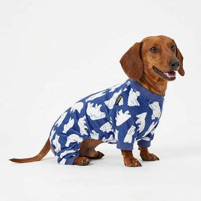 Fitwarm Polar Bear Dog Pajamas, Dog Clothes for Small Dogs Girl Boy, Pet Onesie with Feet, Cat Outfit, Lightweight Velvet, Royal Blue, White, Medium