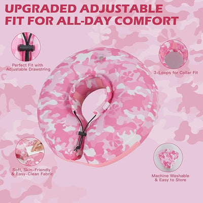 IEUUMLER Inflatable Recovery Dog Cone Collar, Neck Donut Protective ECollar, Adjustable Soft Collar for Dog and Cat After Surgery Prevent from Biting & Licking EU020 Pink Camo M