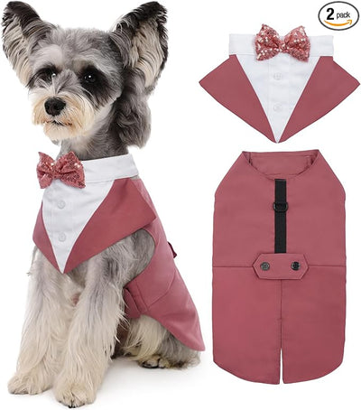 Kuoser Dog Tuxedo Dog Suit and Bandana Set, Dogs Tuxedo Wedding Party Suit, Doggy Prince Bow Tie Shirt Formal Pet Wedding Attire for Large Medium and Small Dogs Golden Retriever Samo Bulldogs