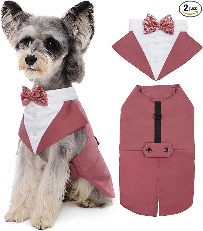 Dog Tuxedo Dog Suit and Bandana Set, Dogs Tuxedo Wedding Party Suit, Doggy Prince Bow Tie Shirt Formal Pet Wedding Attire for Large Medium and Small Dogs Golden Retriever Samo Bulldogs