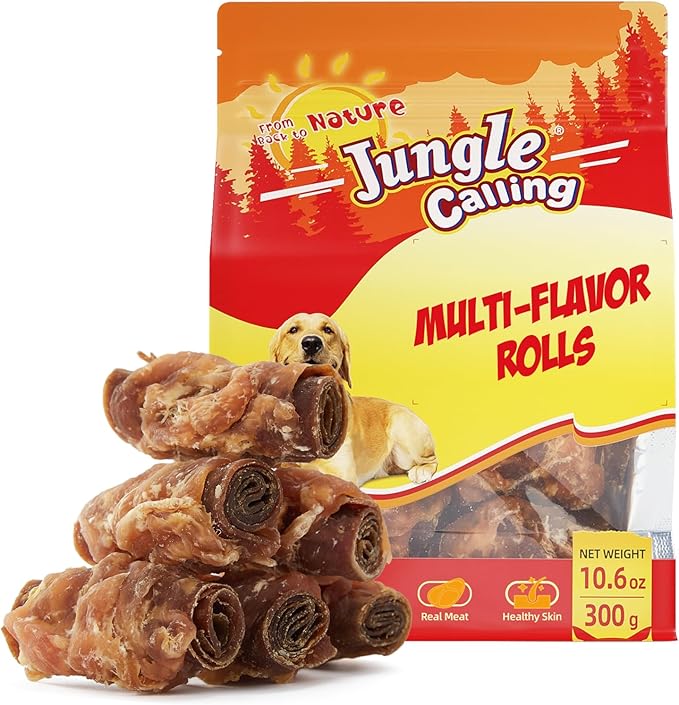Multi Flavor Rolls Dog Treats, Made with Real Chicken Duck Beef Meat, Peanut Butter Flavor Rawhide-Free Dog Snacks, Health Skin and High Protein Dog Treat, 10.6 oz