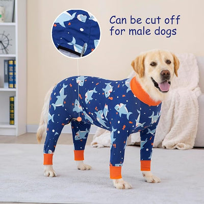 Dog Recovery Suit After Surgery Female Male, Medium Large Dog Neuter Shirt Cone Alternatives Prevent Licking Surgical Onesies (Blue Shark, 6XL)