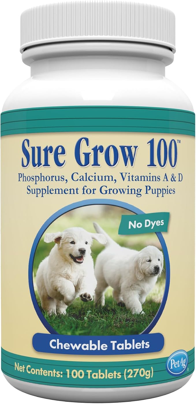 Sure Grow 100 - Promotes Optimal Bone Development in Puppies Eight Weeks and Older - with Calcium, Phosphorus, and Vitamins A & D - 100 Chewable Tablets