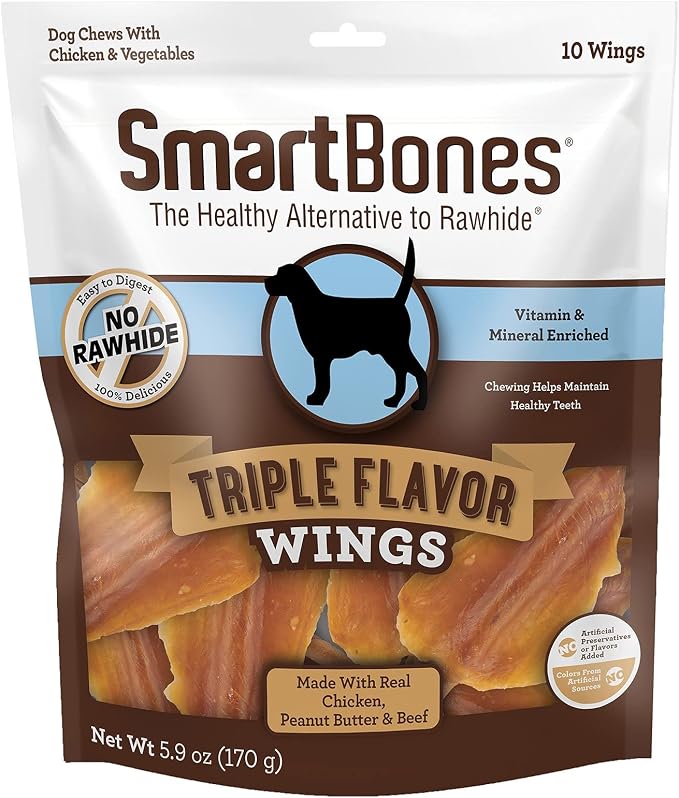 No Artificial Colors or Preservatives Rib and Wing Chews, Treat Your Dog to a Fun Shapped Triple Flavor Chew