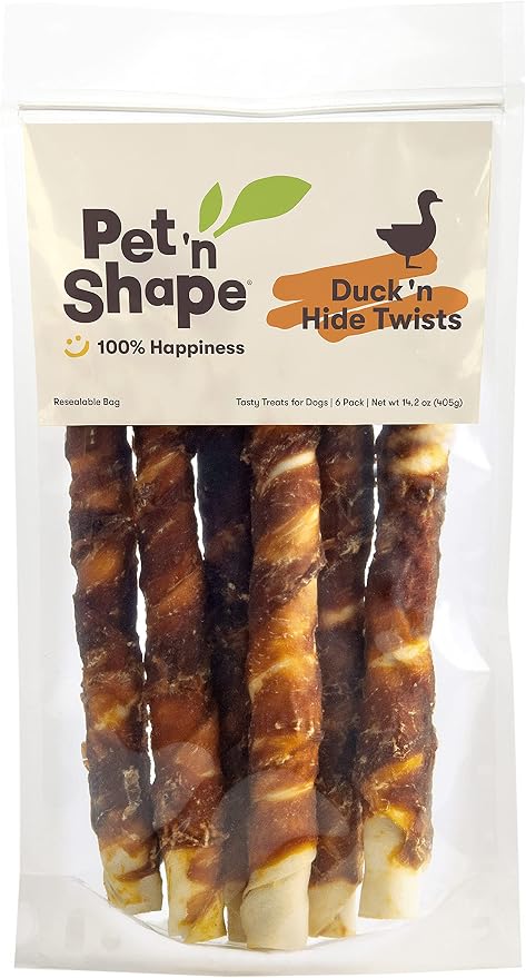 Pet n Shape Duck n Hide Twist - Duck Wrapped Rawhide Natural Dog Treats, Large, 6 Count