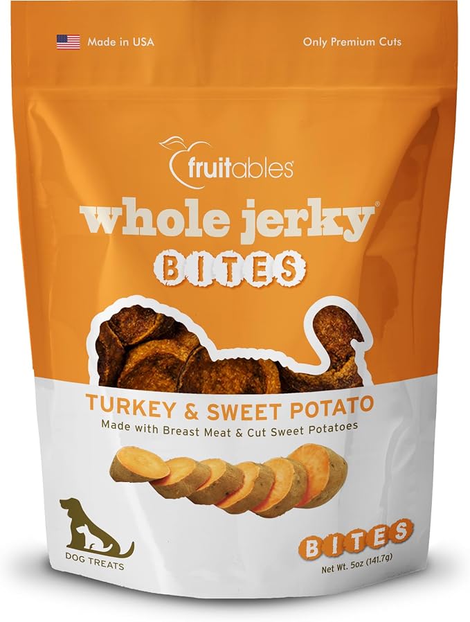Whole Jerky Bites, Healthy Dog Treats, Puppy Essentials, Jerky Dog Treats, Made in the USA, No Artificial Ingredients, Turkey & Sweet Potato Flavor, 5oz