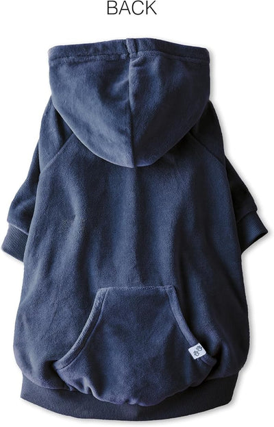 Pet Passion Cooper II Organic Cotton Velour Dog Hoodie Pet Coat for Small, Medium and Large Dogs, Navy, Medium