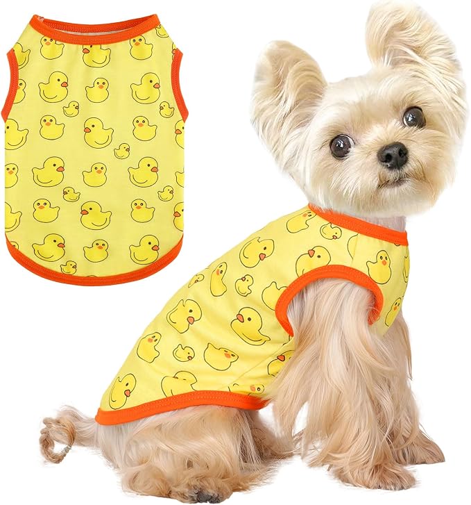 Dog Shirt Vest Dog Clothes for Small Dogs Boy Girl Stretchy Summer Puppy T-Shirts Soft Breathable Lightweight Puppy Sweatshirt Pet Cat Outfit (Yellow Duck, Small)