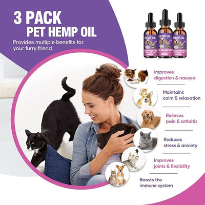 Tcllka Hemp Oil for Dogs and Cats 3 Pack Relief Pet with Anxiety Stress Pain Aggressive